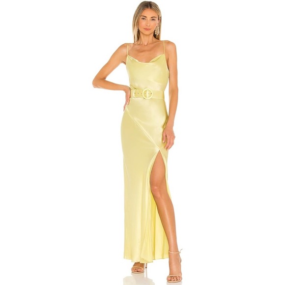 NICHOLAS Dresses & Skirts - Nicholas | Simone Dress in Limeade 100% Silk Maxi Dress Leg Slit